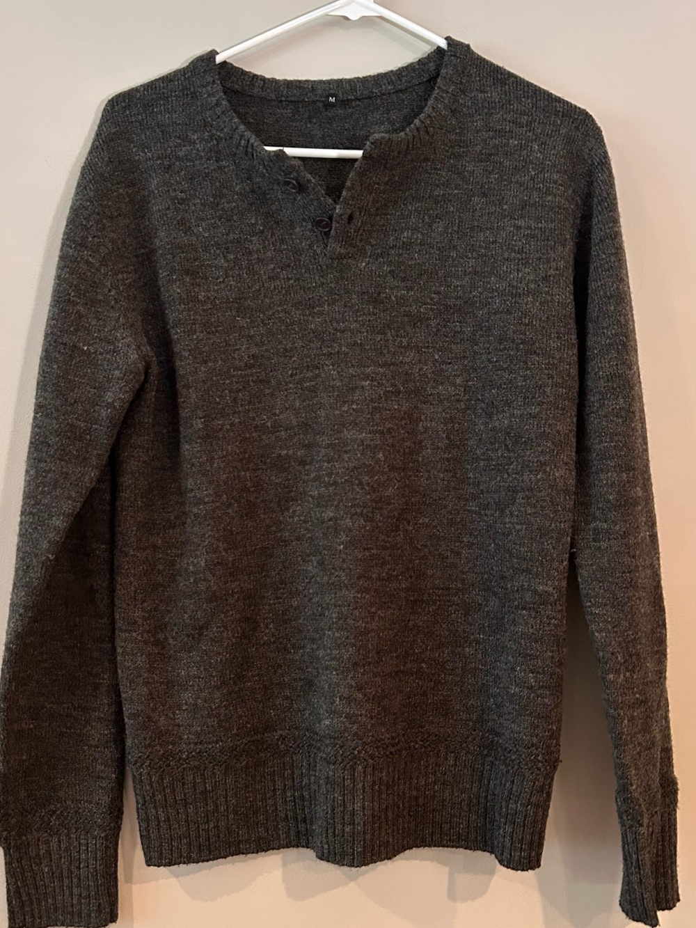 Men's Charcoal Crewneck Sweater with Button Placket